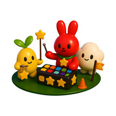Fototapeta premium DJ Beat Pad with Red Bunny & Friends — Kawaii 3D Clipart (Transparent PNG)