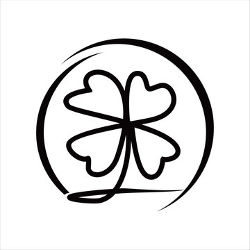 Four leaf clover logo vector with balanced symmetrical shape and clean modern style, symbolizing luck, fortune, hope, and positive energy, isolated on white background.