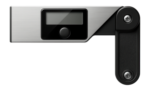 Digital angle finder square with an LCD display for precise angle readings in technical installations.