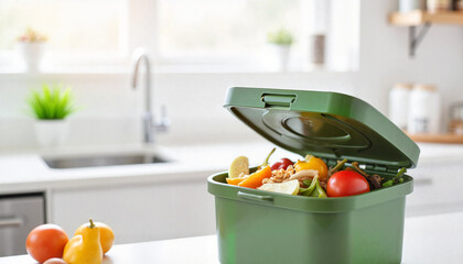 compost bin with lid open In the kitchen