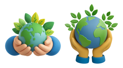 save the world, green earth concept transparent background, cutout