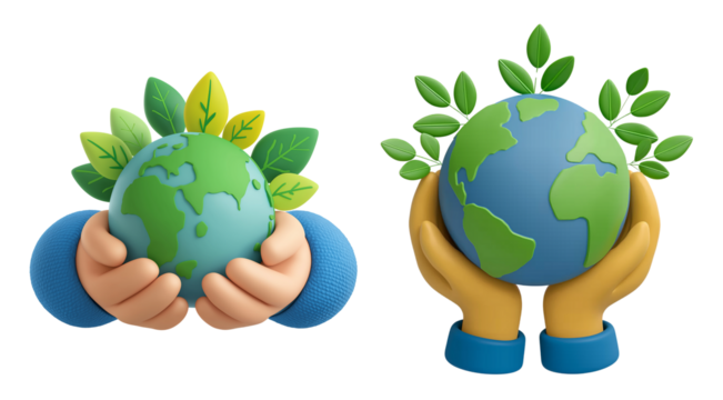 save the world, green earth concept transparent background, cutout