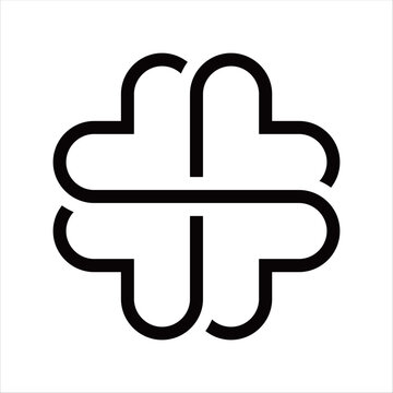 Four leaf clover logo vector with balanced symmetrical shape and clean modern style, symbolizing luck, fortune, hope, and positive energy, isolated on white background.