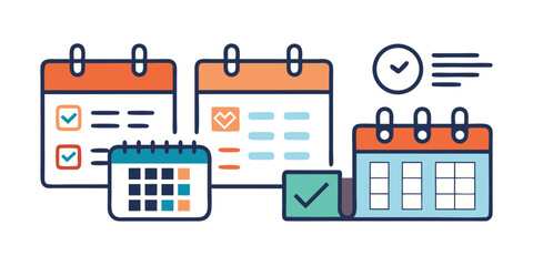 Calendar Line Icons. Daily Calendar Icon Date time address icons Calendar with check mark icons.