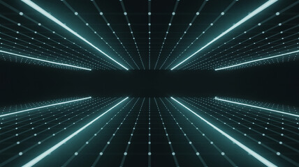Abstract futuristic background with glowing lines and dots technology cyberspace tunnel design concept