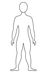 Human body. Front view. Sketch. Vector illustration. Unknown person in full growth. Outline on isolated white background. Doodle style. Coloring book for children. Medical theme. Idea for web design.