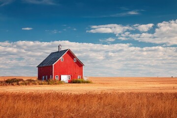 Obraz premium Vintage Wisconsin. Farmland with Agricultural Buildings and Cattle in Clean Countryside Setting