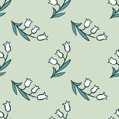 Simple cute harebell flower seamless pattern in green color.