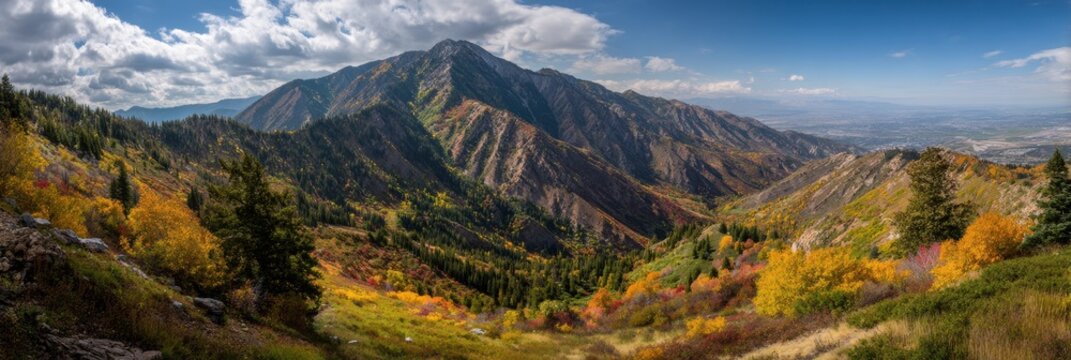 Wasatch Mountains in Fall - Scenic View of Sardine Peak on Ogden Outlook Trail, Utah