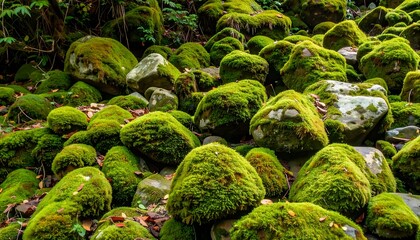 Lush mossy rocks in a forest stream bed