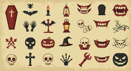 Fototapeta premium Halloween Icons: Pixel Art Collection for Decorations and Designs