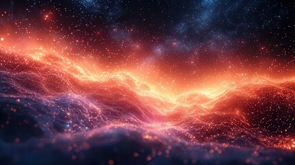Fototapeta premium Vibrant cosmic landscape with swirling nebulae and gowing stars, evoking a sene of wonder and exploratio in the universe.