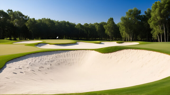 A sand trap on a golf course