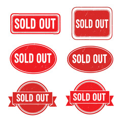sold out stamps, Collection of red sold out stamps in various shapes on transparent background