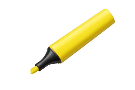 Bright yellow highlighter pen on a clean white background ideal for note-taking and studying