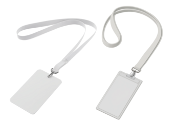 white id card with ribbon on transparent background, cutout