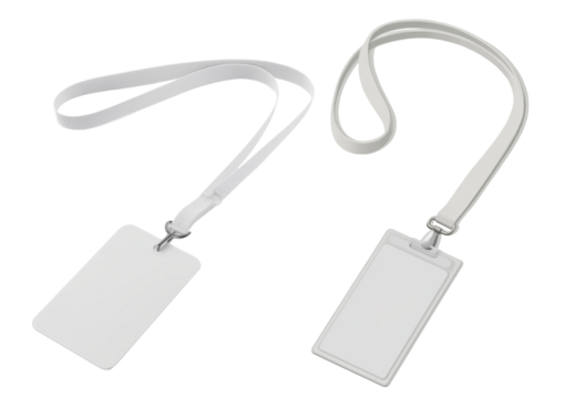 white id card with ribbon on transparent background, cutout