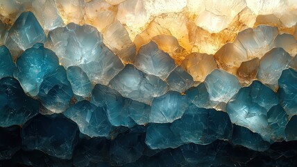 Obraz premium Stunning close-up of layered blue and amber crystals showcasing natural beautyand texture, perfect for wllness, decor, or nature-temed projects.