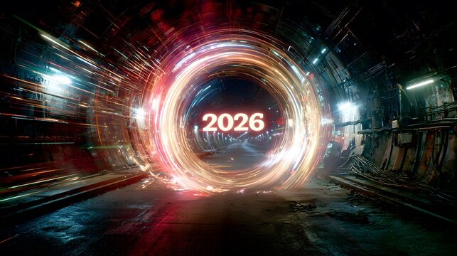 A tunnel with a bright red circle with the number 2016 in the middle - Powered by Adobe