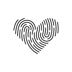 Vector heart shaped fingerprint. Isolated line id app illustration