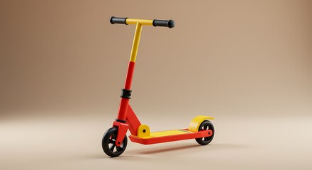 Bright Red and Yellow Scooter with Black Grips on Neutral Background