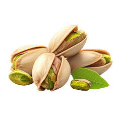 Shelled pistachios and leaves on black background healthy snack food