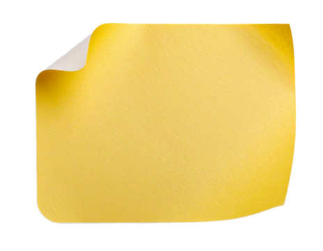 Blank yellow paper sticker label isolated on transparent background