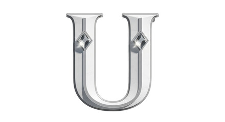 Isolated Silver Letter U with Diamond