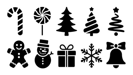 Naklejka premium Festive Christmas Icon Collection Black and White Holiday Season Decorations Winter Season Symbols for Celebration