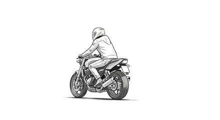 Obraz premium Detailed line art illustration of a motorcyclist on a white backdrop design