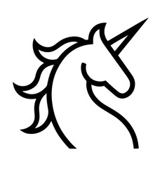 Silhouette head unicorn icon, logo
