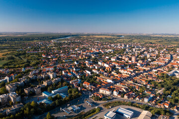 Obrenovac - Panoramic Aerial view of Serbian city and Kolubara and Sava river