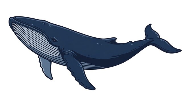 Cartoon Illustration of a Blue Whale on White Background