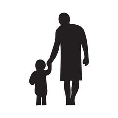 Silhouette of Adult Holding Hands with Child on White Background
