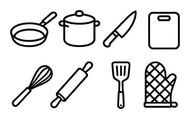 Fototapeta premium Minimalist kitchen utensils icons on dark background