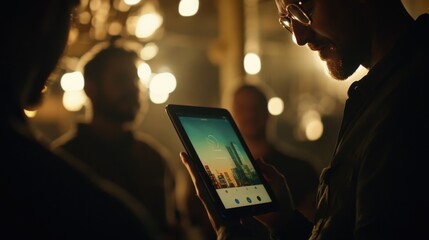 Close-Up Demo of App on Tablet with Colleagues