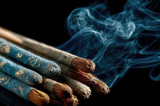 Incense sticks with blue smoke