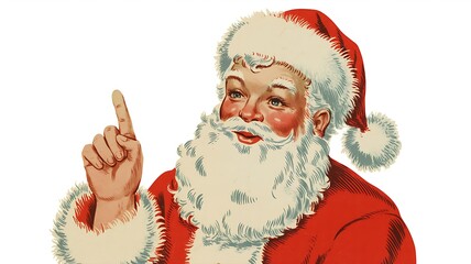 Vintage Illustration of Santa Claus Pointing Upward Festive Christmas Holiday Spirit Illustration for Christmas Decor and Holiday Season