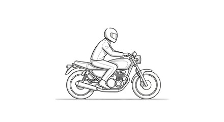 Fototapeta premium Line Art Illustration of a Motorcyclist on a Classic Motorcycle Design