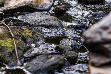 Yukankoski Waterfall (White Bridges) in the Republic of Karelia on a summer evening, Russia