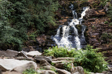 Yukankoski Waterfall (White Bridges) in the Republic of Karelia on a summer evening, Russia