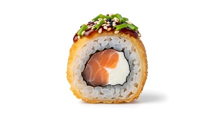Salmon Cream Cheese Sushi Roll Close Up.