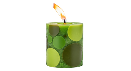 Isolated Green Candle with Polka Dots