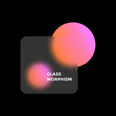 Transparent squares create depth through blurred circles and glass morphing effect.