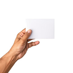 Fototapeta premium Hand holding blank white card on transparent or white background