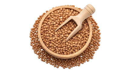 Isolated Buckwheat Grains in Wooden Bowl