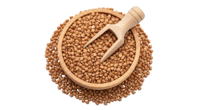 Isolated Buckwheat Grains in Wooden Bowl