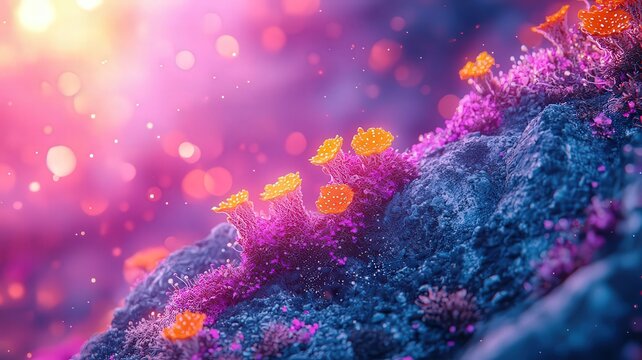 Vibrant underwater scene featuring colorful coral an glowing flowers, creatinga magical and serene atmoshere perfect for nature-thmed projects.