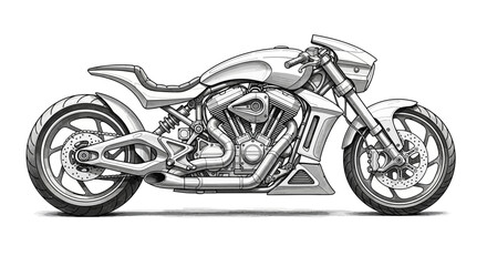 Fototapeta premium Sleek custom motorcycle detailed sketch with powerful engine design