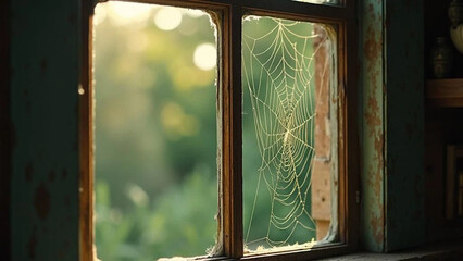 Spider's web on old window